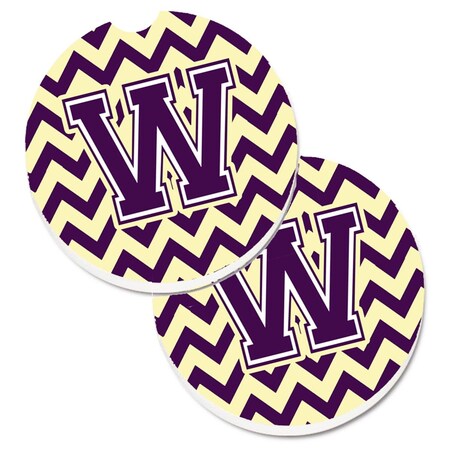 Carolines Treasures Letter W Chevron Purple and Gold  Cup Holder Car Coaster, PK2 CJ1058-WCARC